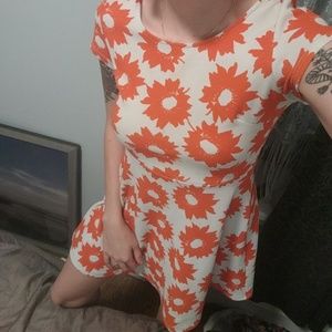 White and orange floral criss cross back dress